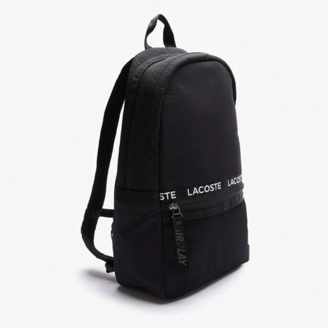 Lacoste UNISEX BRANDED BAND & STRAPS NYLON BACKPACK - BLK - Black