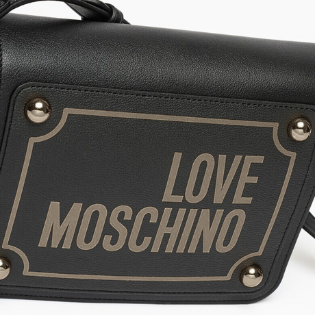 Love Moschino Crossbody bag with logo print and flap - BLK - Black