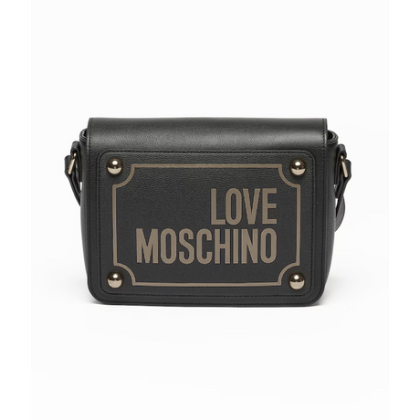 Love Moschino Crossbody bag with logo print and flap - BLK - Black