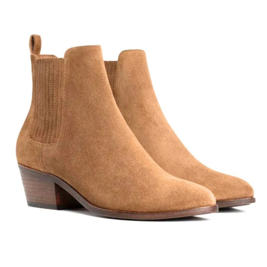 M&S Suede Cowboy Block Heel Pointed Boots Women - tan