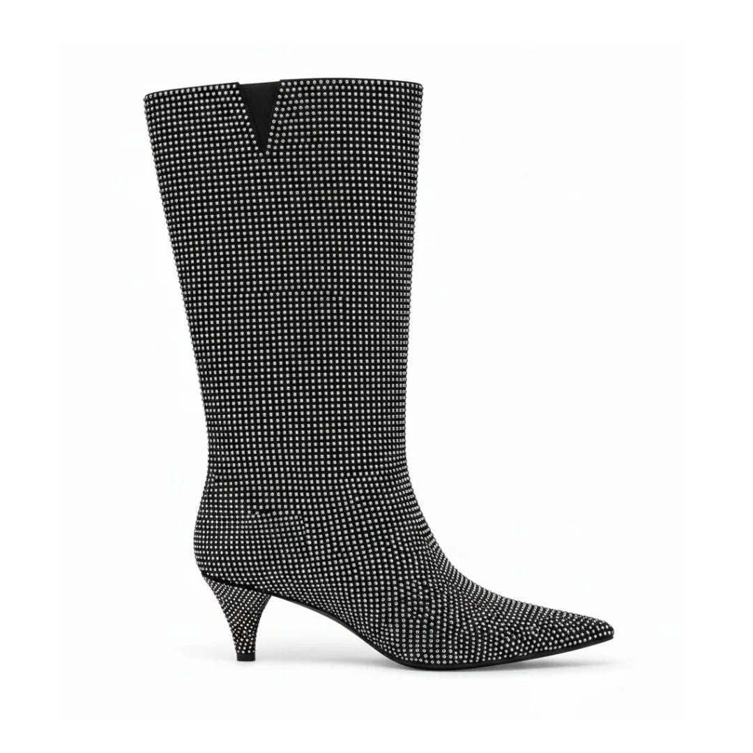Marks & Spencer Diamante Rhinestone Calf Length Boot- BLK - Black / 35