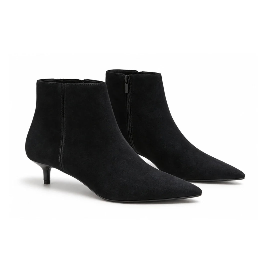 Marks & Spencer Kitten Suede Heel Pointed Ankle Boots - BLK - Black / 35