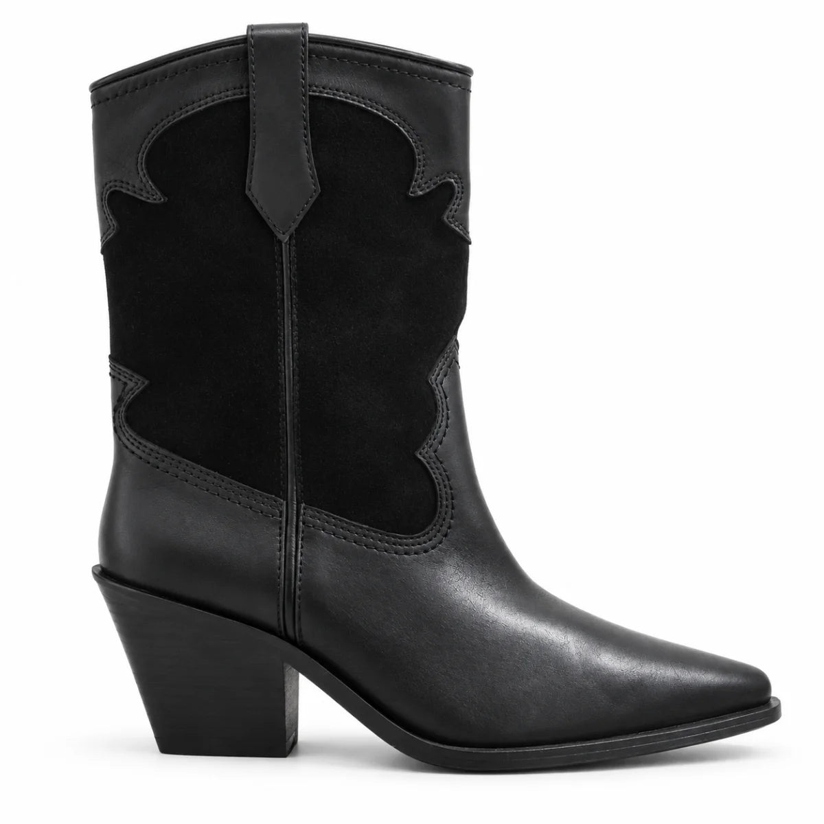 Marks & Spencer Leather Cowboy Block Heel Ankle Boots Women - BLK - Black / 35