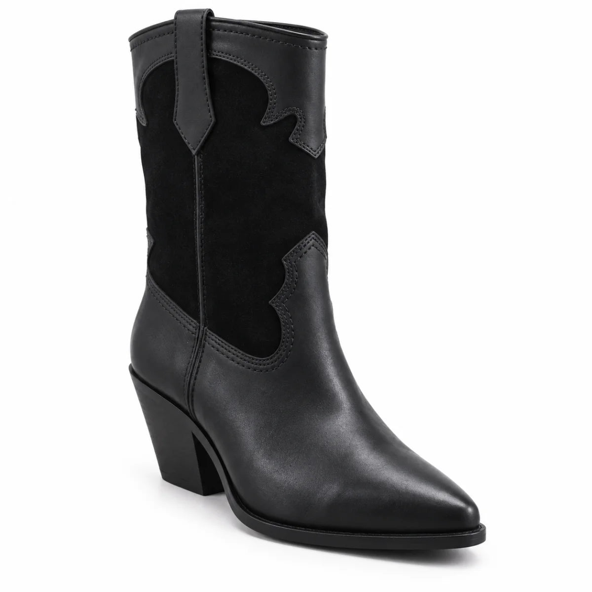 Marks & Spencer Leather Cowboy Block Heel Ankle Boots Women - BLK