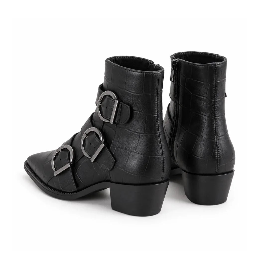 Marks & Spencer Leather Croc Buckle Ankle Boots Women - BLK