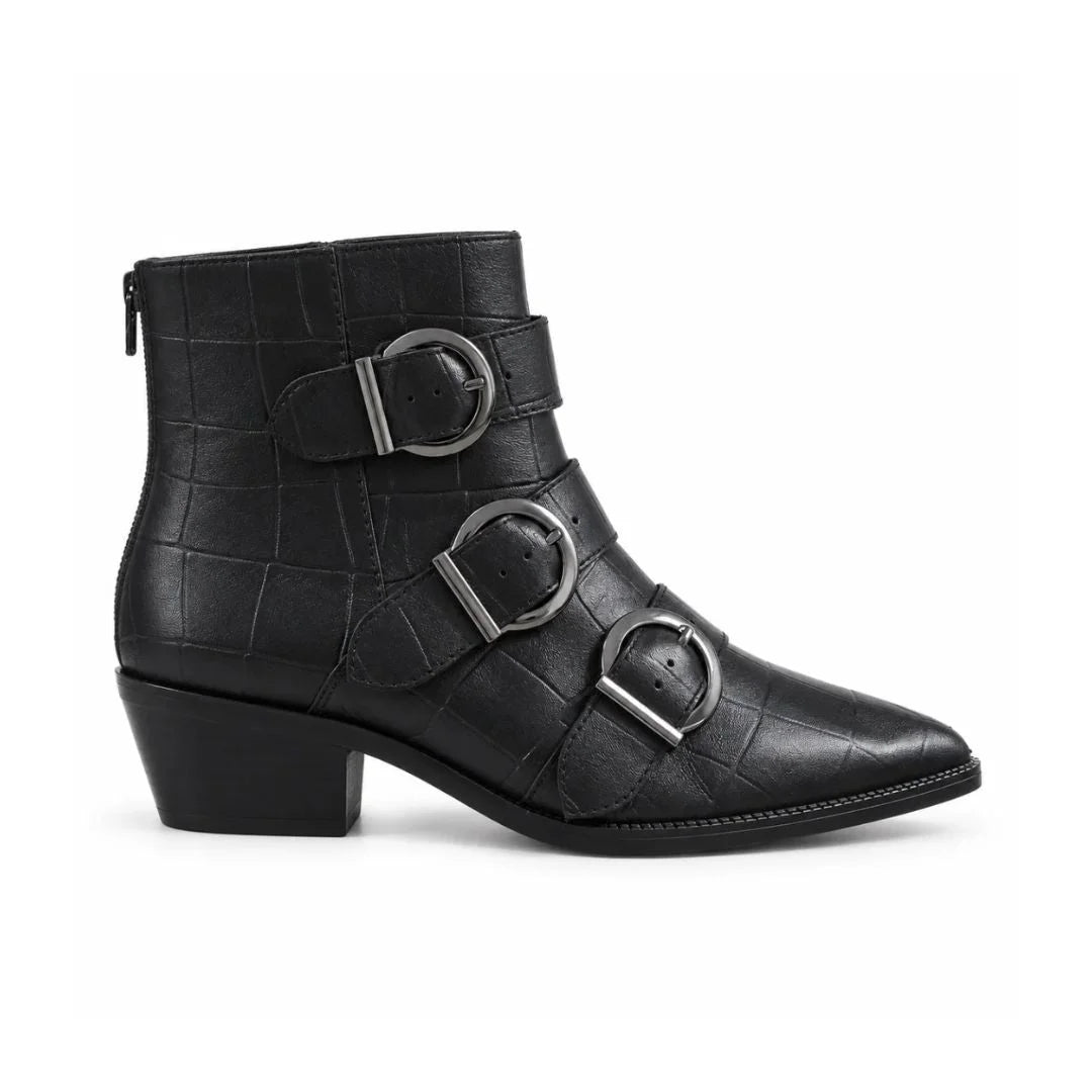 Marks & Spencer Leather Croc Buckle Ankle Boots Women - BLK