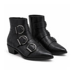 Marks & Spencer Leather Croc Buckle Ankle Boots Women - BLK