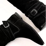 Marks & Spencer Suede Buckle Flat Knee High women Boots - BLK