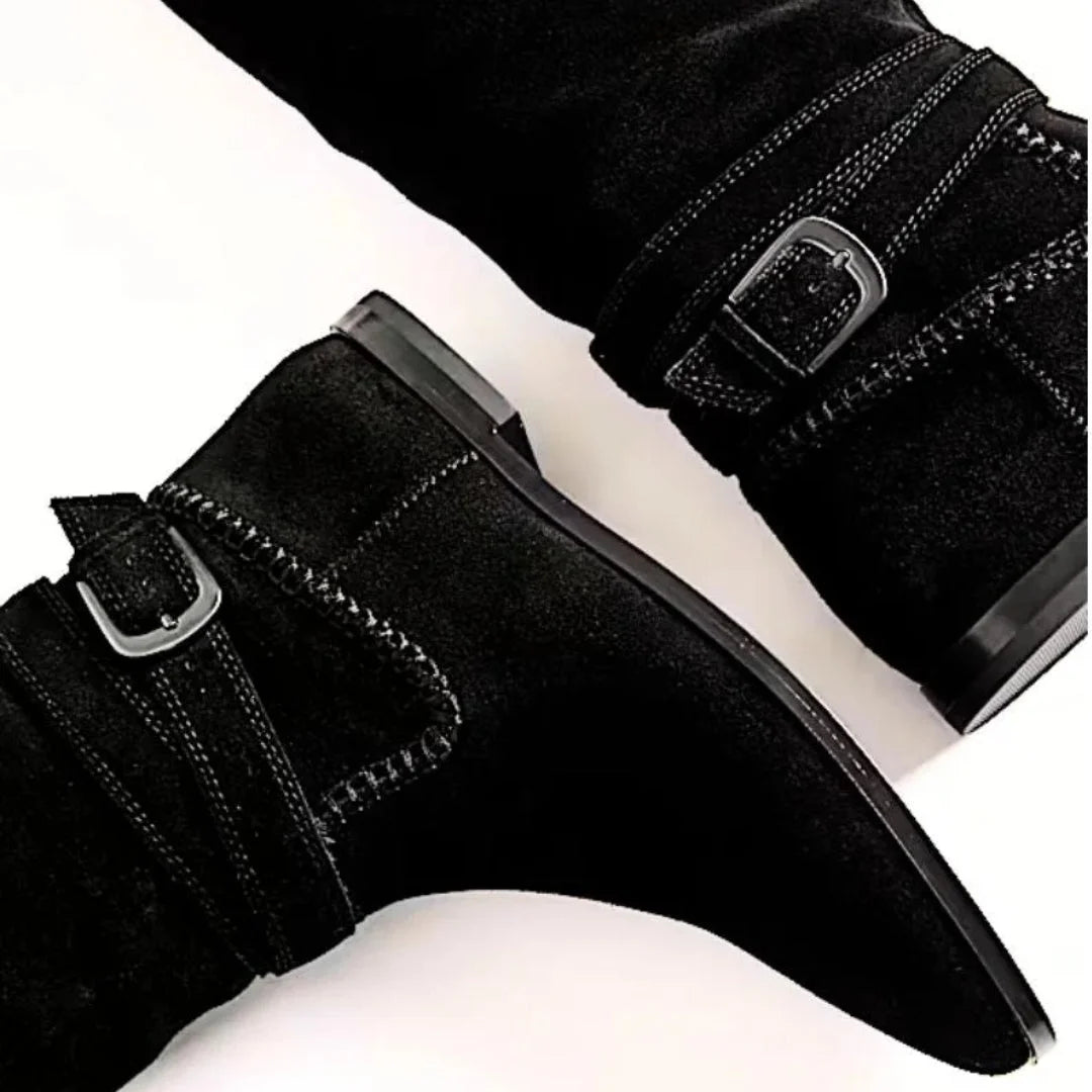 Marks & Spencer Suede Buckle Flat Knee High women Boots - BLK