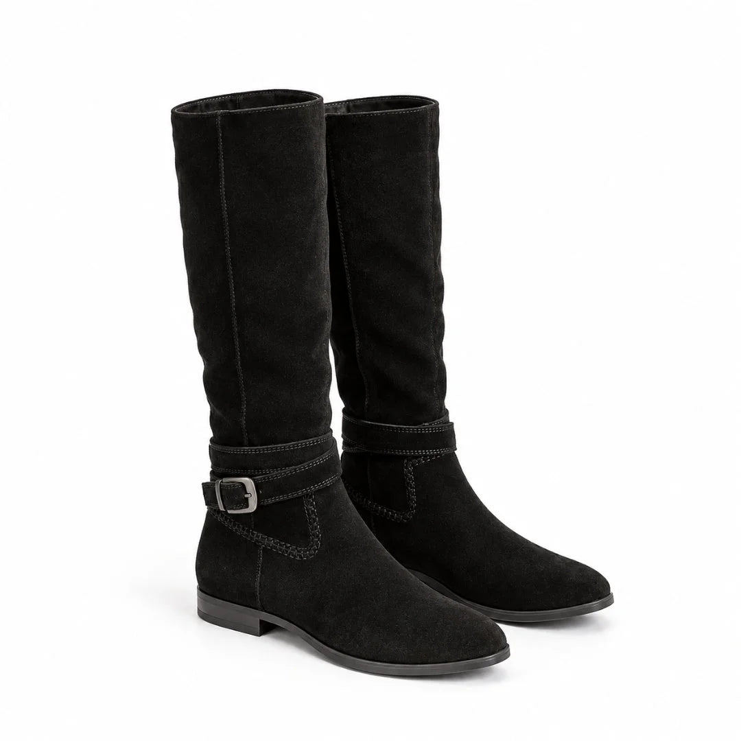 Marks & Spencer Suede Buckle Flat Knee High women Boots - BLK