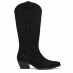 Marks & Spencer Suede Cowboy Embroidered Knee High Boots Women - BLK - Black / 35