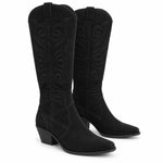 Marks & Spencer Suede Cowboy Embroidered Knee High Boots Women - BLK