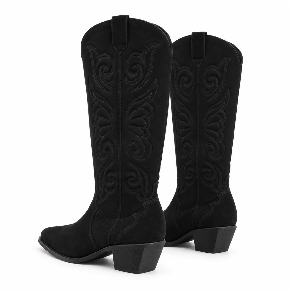 Marks & Spencer Suede Cowboy Embroidered Knee High Boots Women - BLK