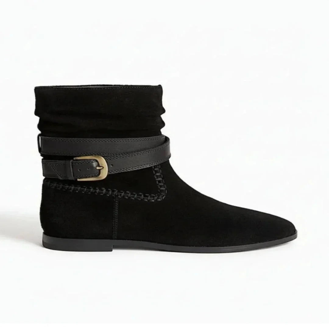 Marks & Spencer Suede Ruched Flat Ankle Boots Women - BLK - Black 1 / 35