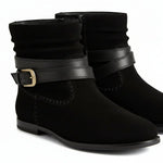 Marks & Spencer Suede Ruched Flat Ankle Boots Women - BLK