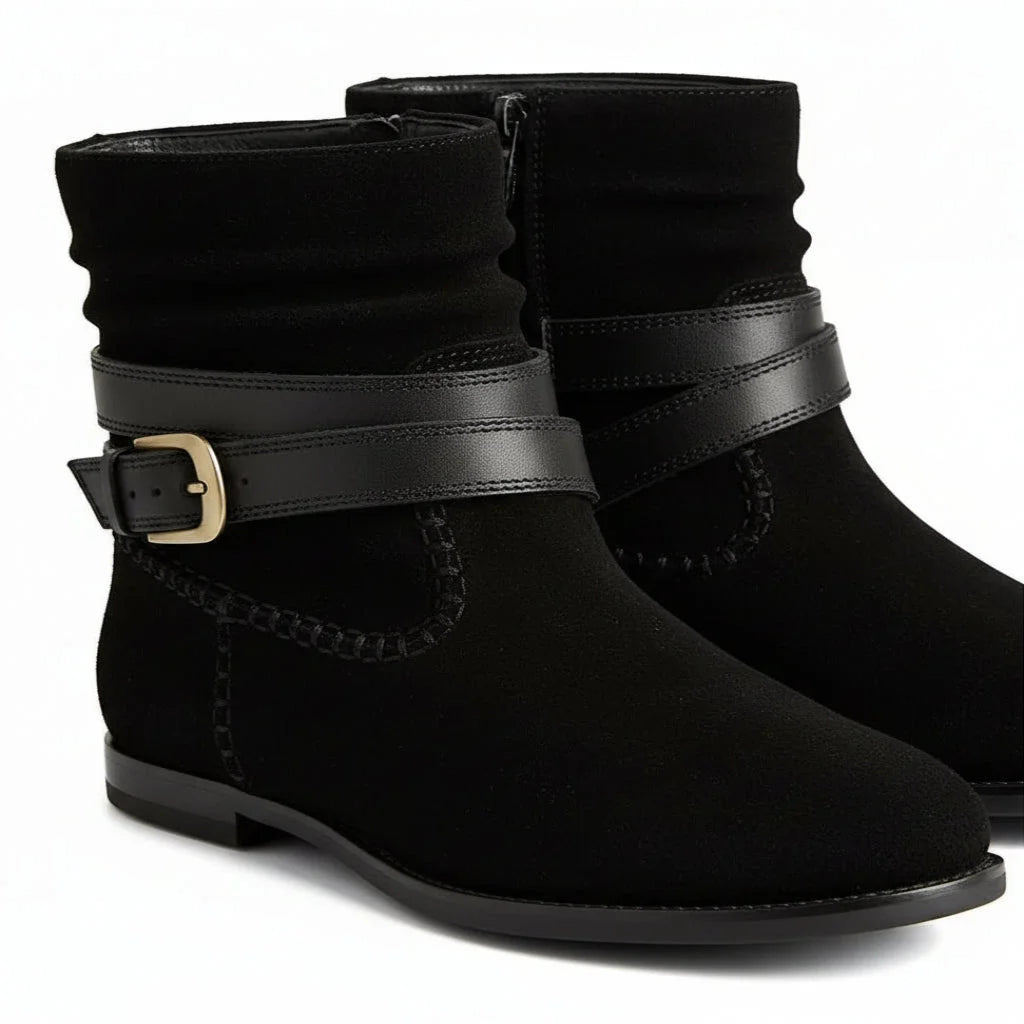 Marks & Spencer Suede Ruched Flat Ankle Boots Women - BLK