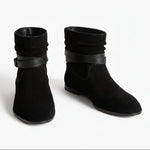 Marks & Spencer Suede Ruched Flat Ankle Boots Women - BLK