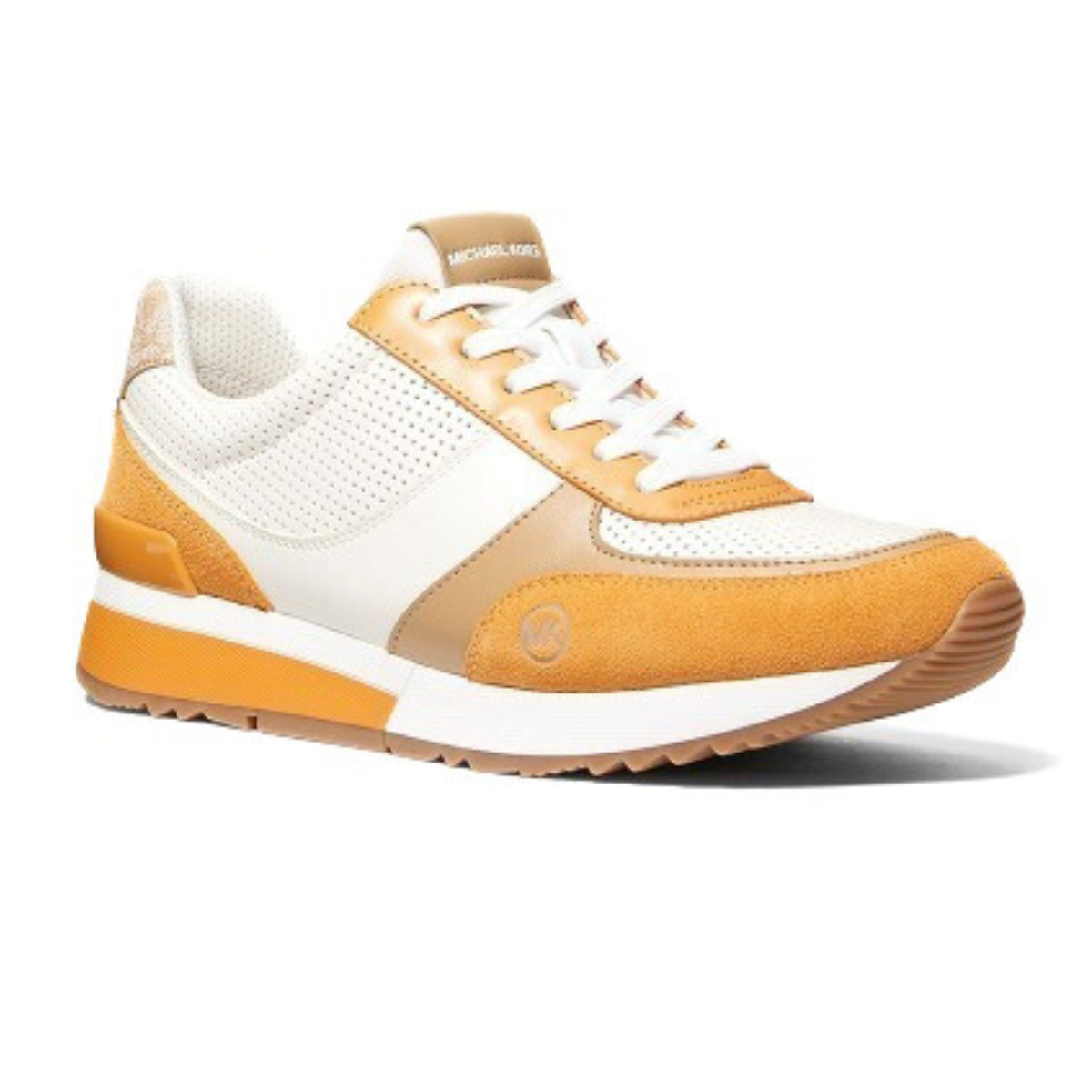 Michael Kors Andi Metallic Mesh and Leather Trainer - WHTORG - White-Orange / 39