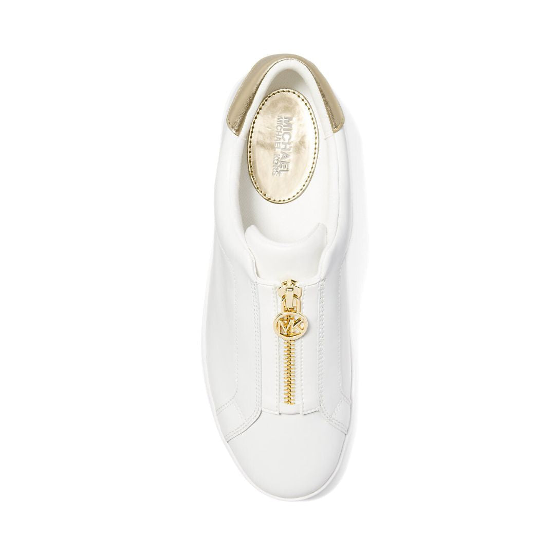 Michael Kors Keaton Leather Zip-Up Sneaker Women - WHTGLD