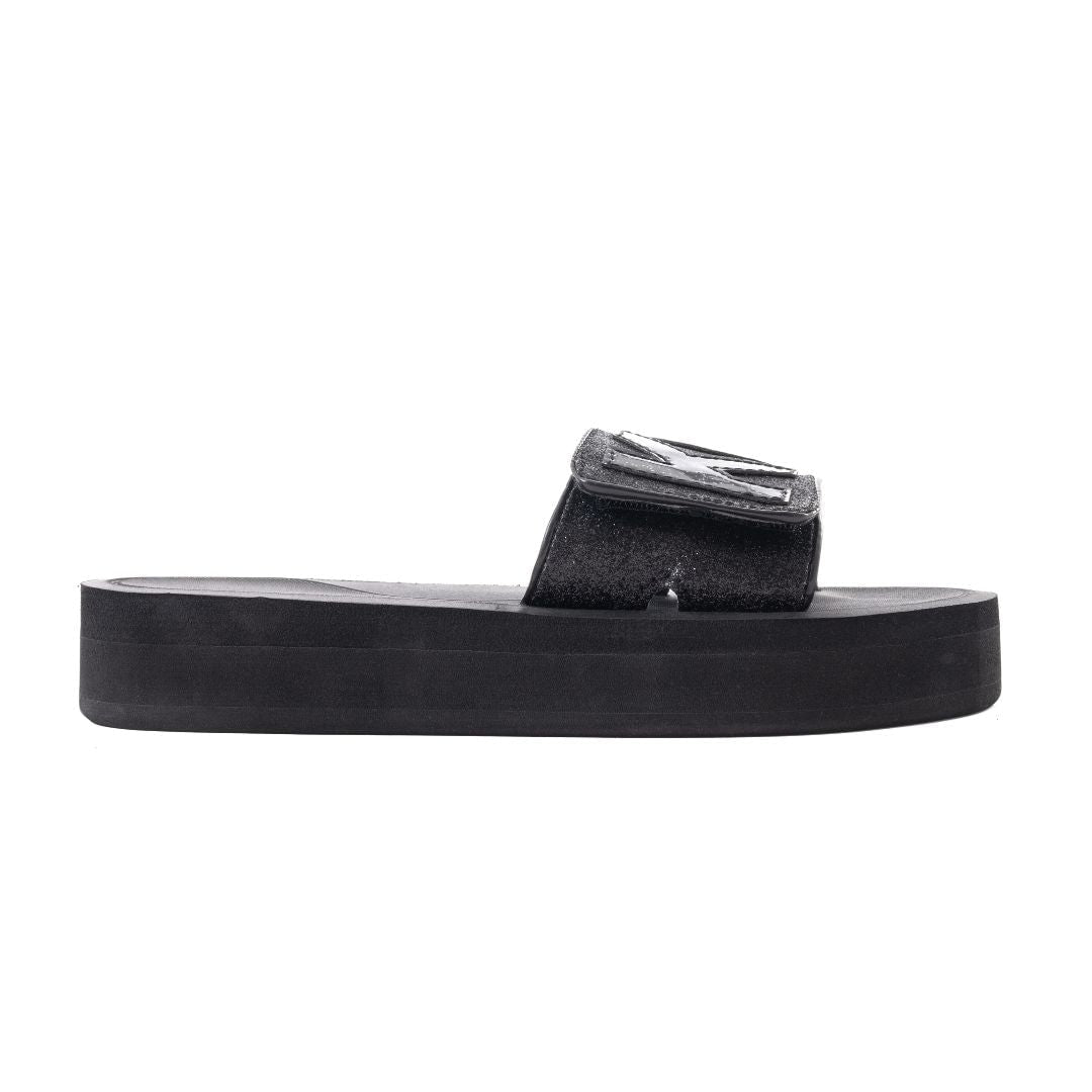 Michael Kors Logo Glitter Wedge Slides Women - BLK