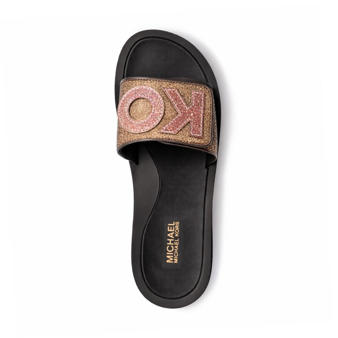 Michael Kors Logo Glitter Wedge Slides Women - BRN - Brown / 36