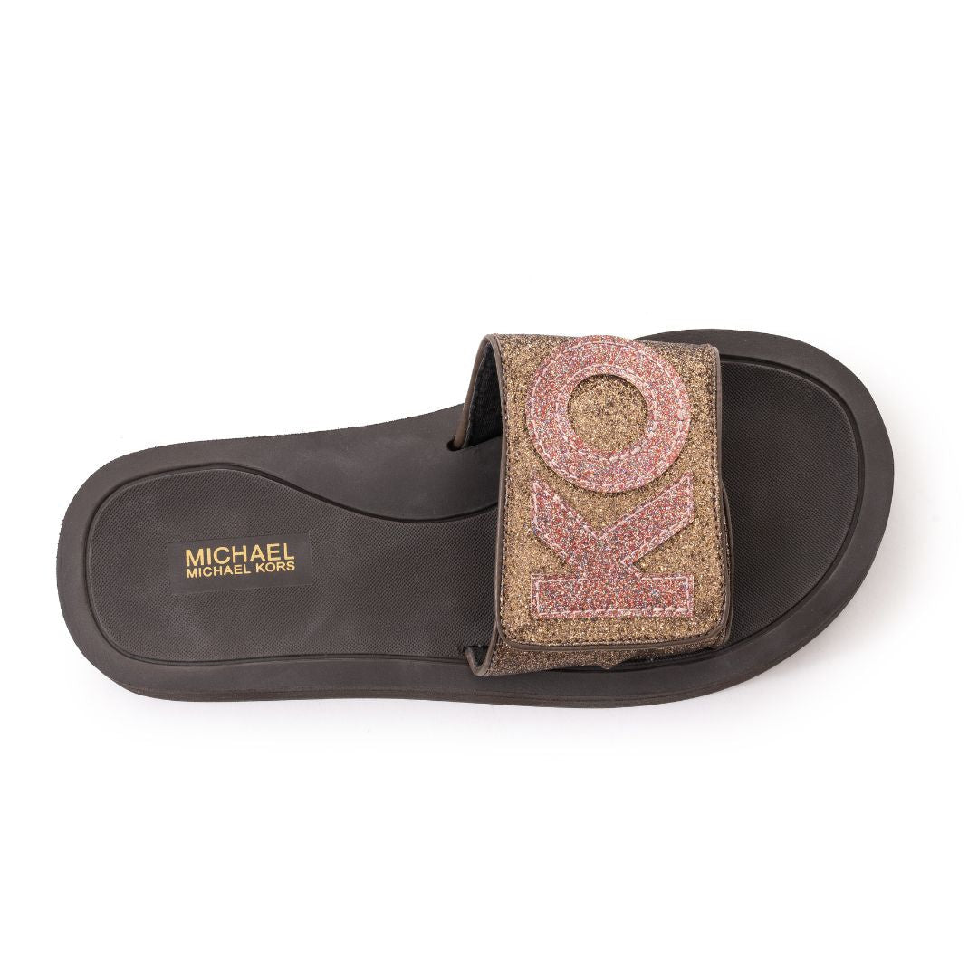 Michael Kors Logo Glitter Wedge Slides Women - BRN
