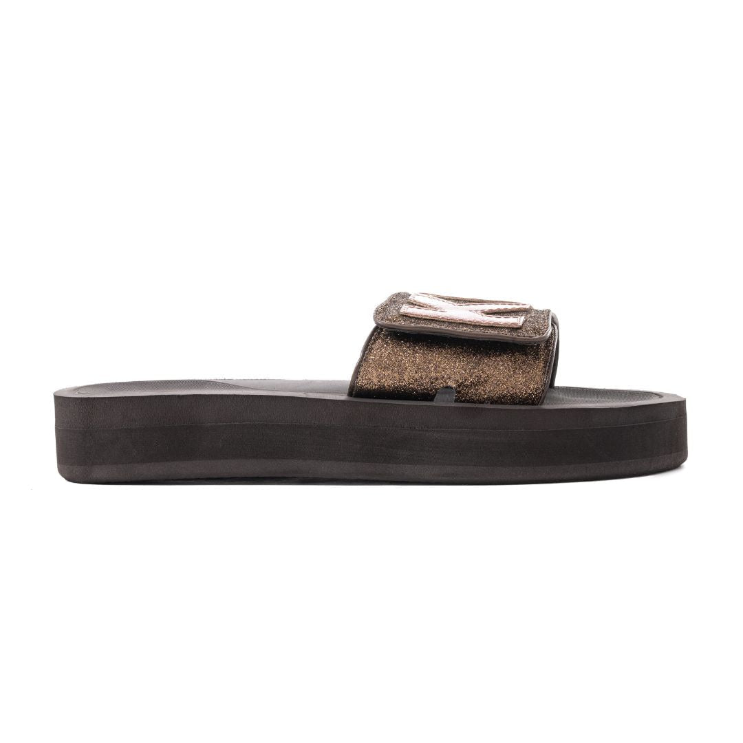 Michael Kors Logo Glitter Wedge Slides Women - BRN