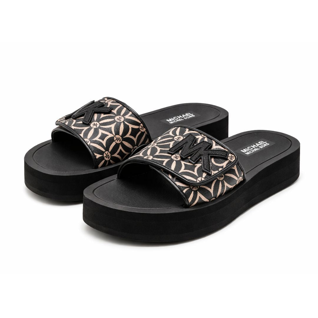 Michael Kors Logo Pattern Wedge Slides Women - BLK