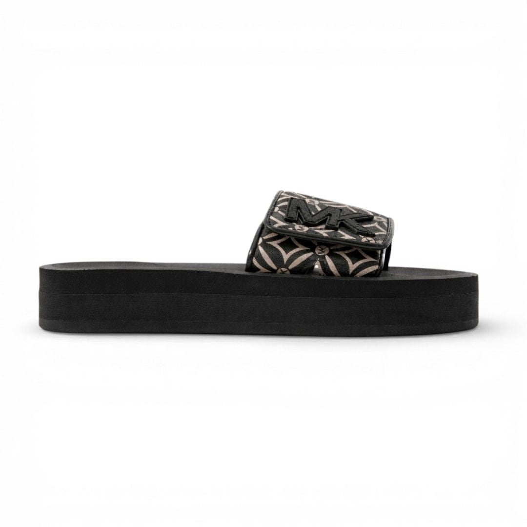 Michael Kors Logo Pattern Wedge Slides Women - BLK