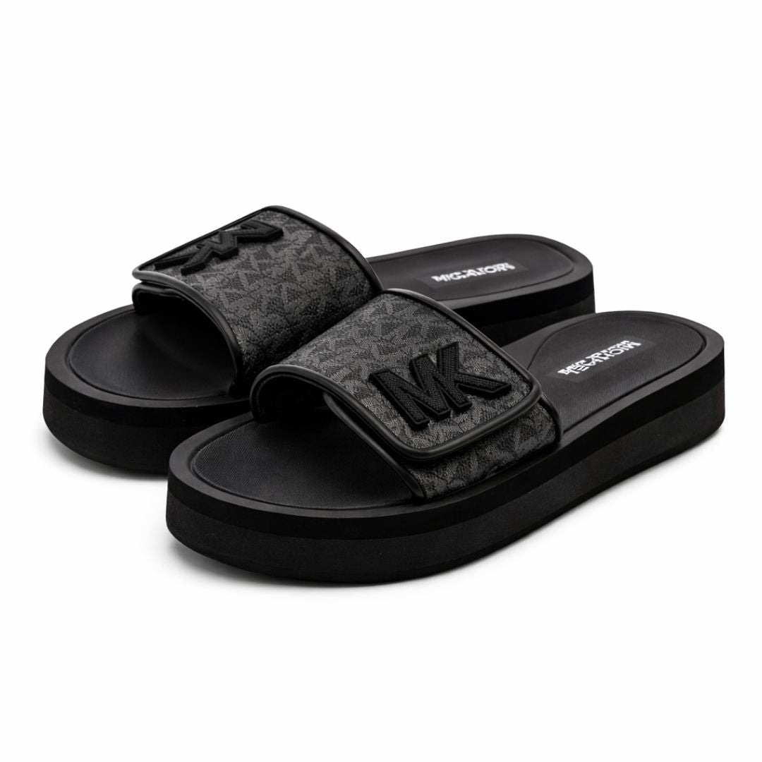 Michael Kors Monogram Wedge Slides Women - BLK