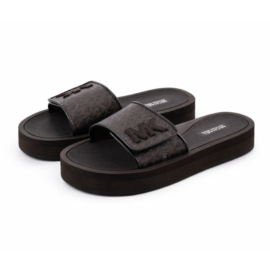Michael Kors Monogram Wedge Slides Women - BRN