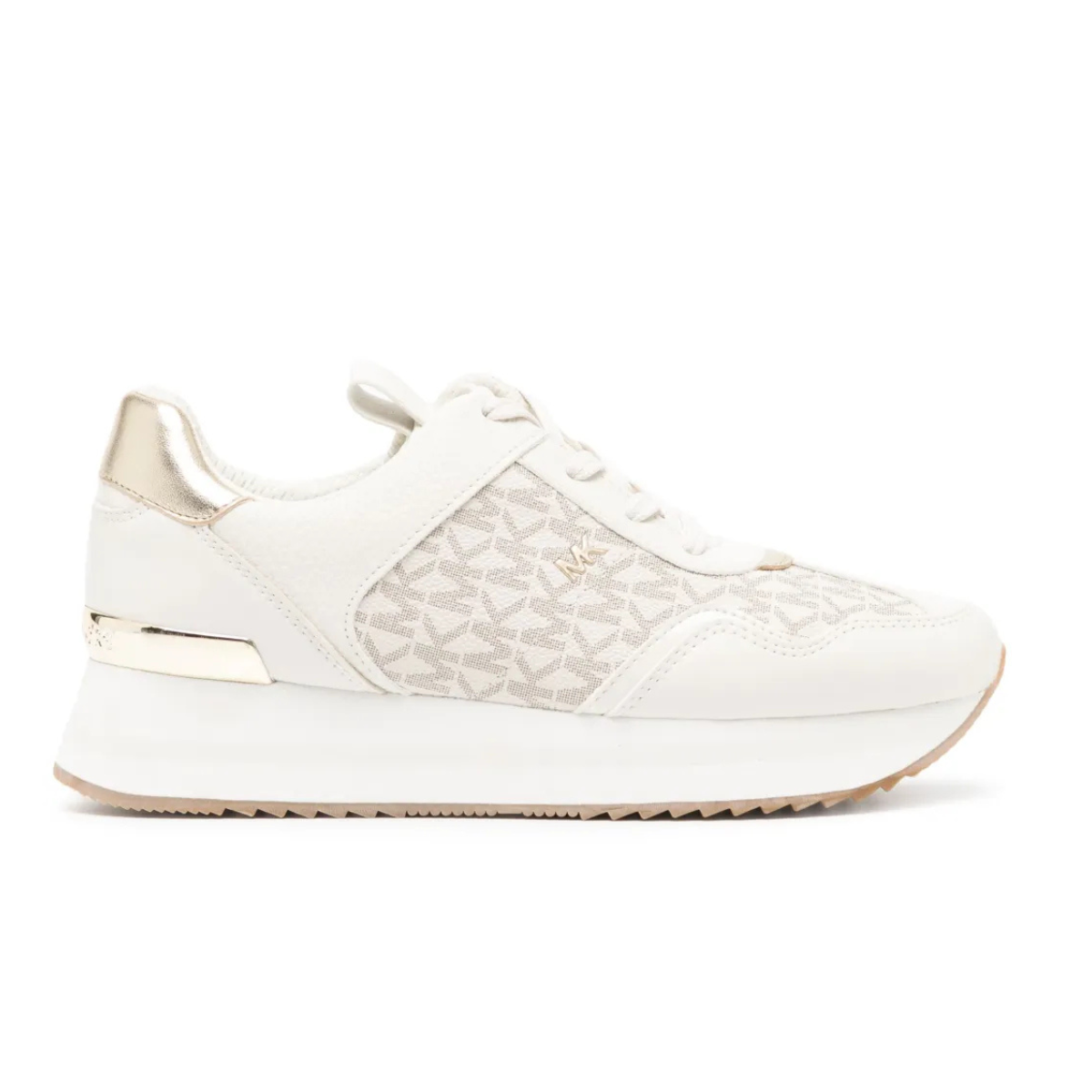 Michael Kors Raina Mixed-Media Platform Trainer - BEG - White-Beige / 35.5