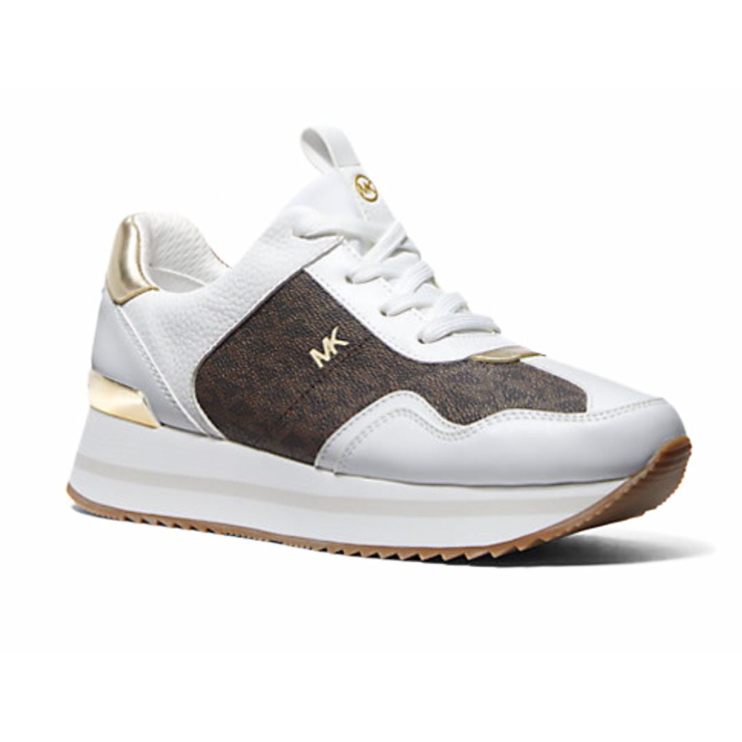 Michael Kors Raina Mixed-Media Platform Trainer - WHTBRN