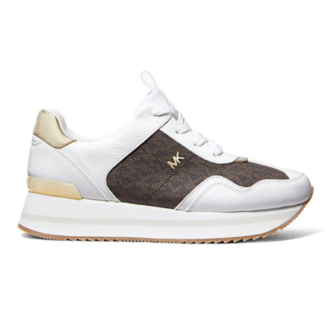 Michael Kors Raina Mixed-Media Platform Trainer - WHTBRN - White / 37