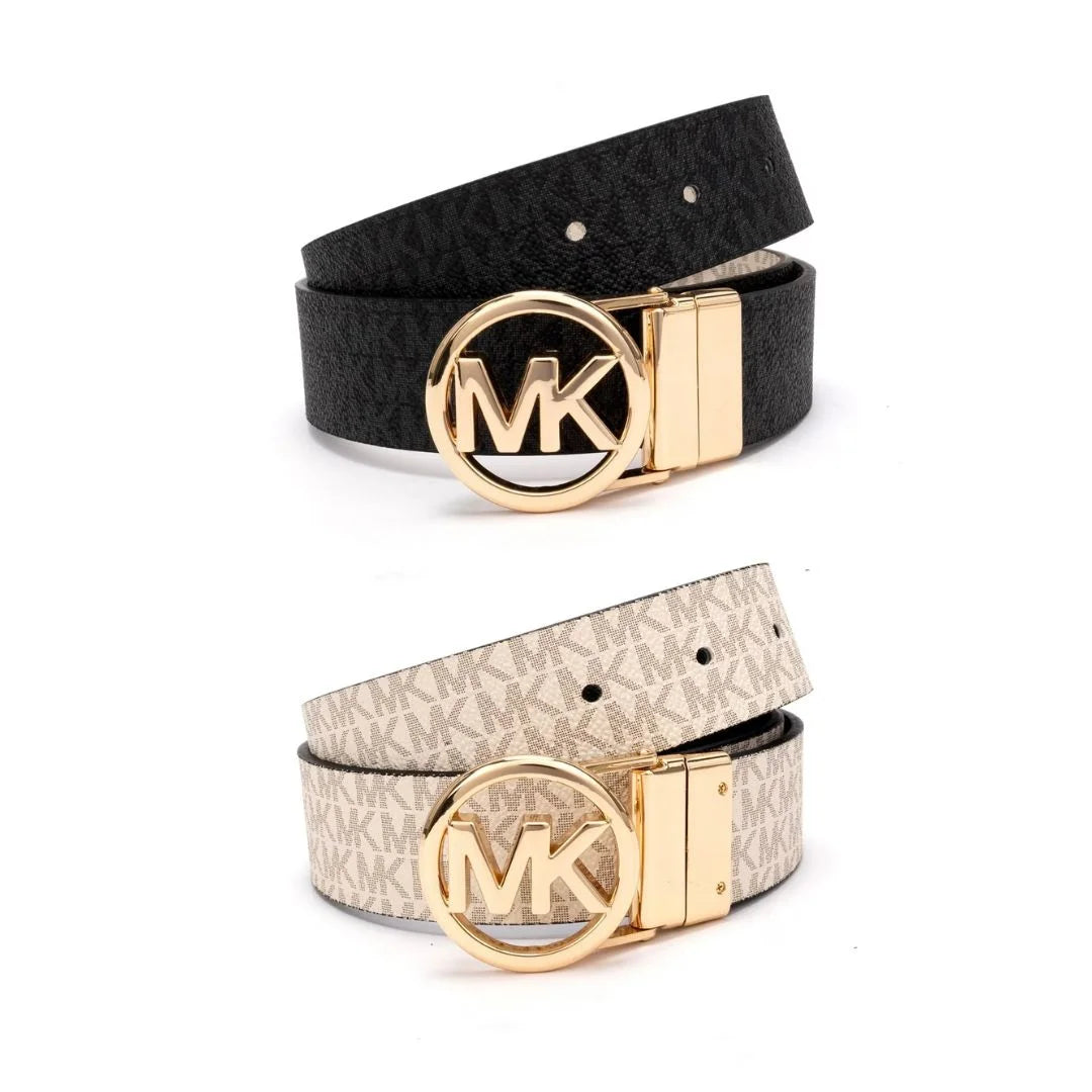 Michael Kors Reversible MK Logo Leather Belt Women - Beige-Black / S