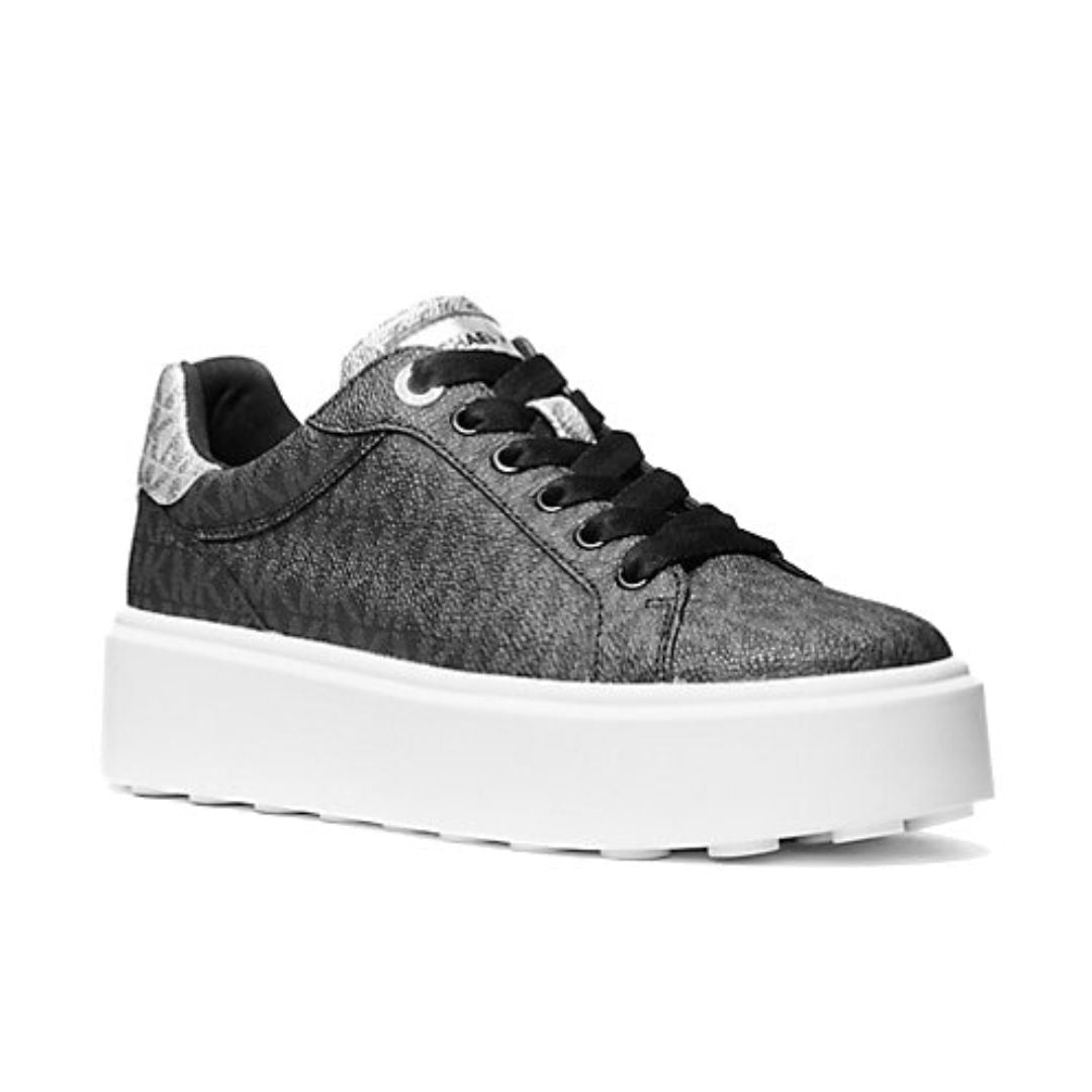 Michael Kors Romey Metallic Two-Tone Signature Logo Platform Sneaker - BLK