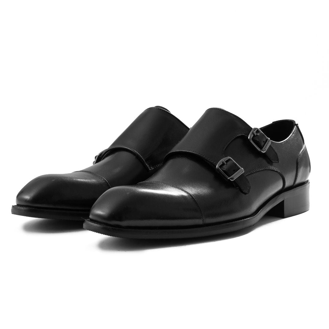 OURTHREE Stainly Double Monk Leather Loafers Men - BLK