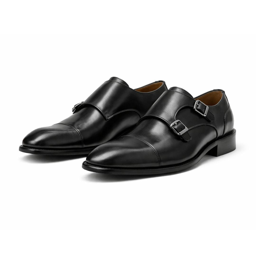 OURTHREE Stainly Double Monk Leather Loafers Men - BLK