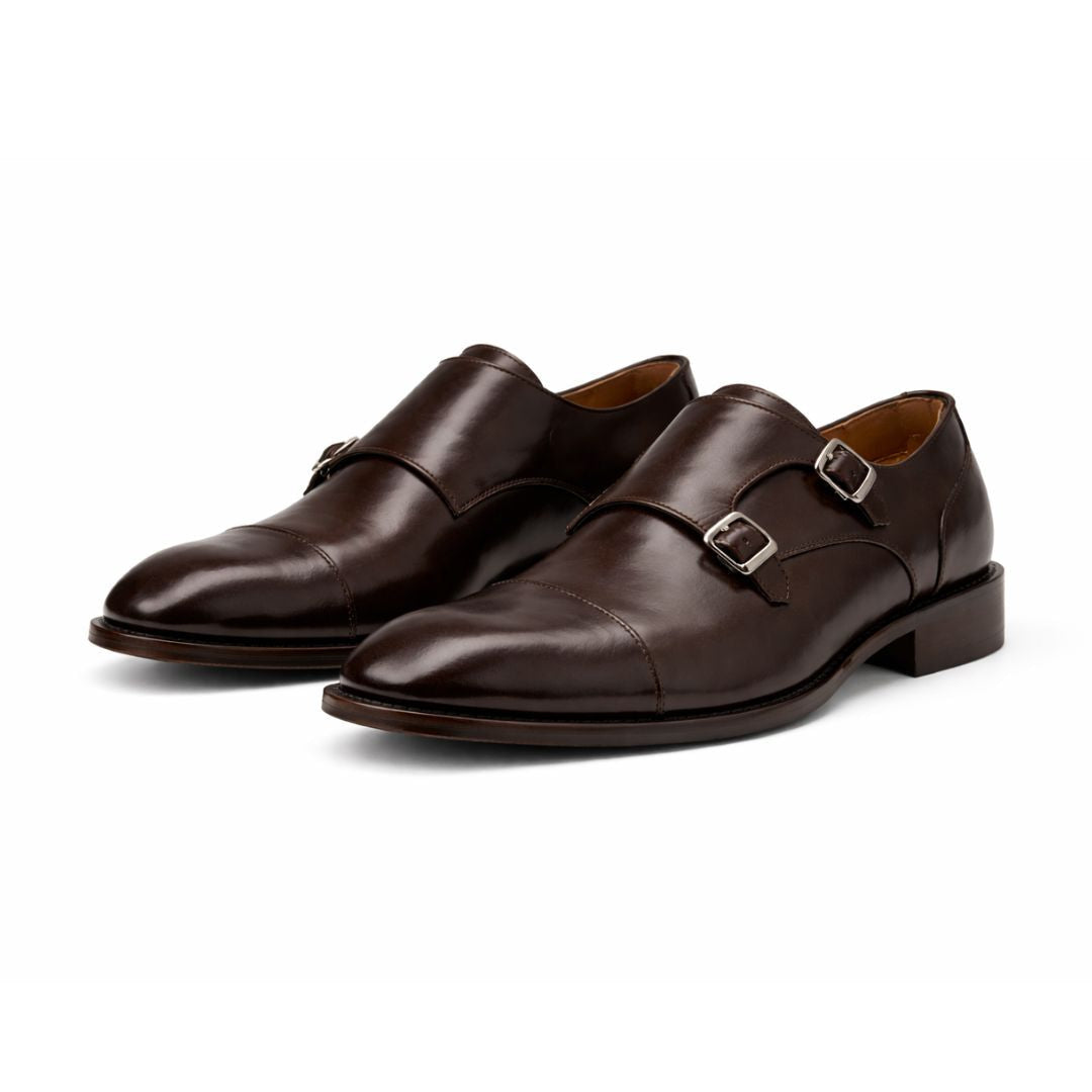 OURTHREE Stainly Double Monk Leather Loafers Men - BRN