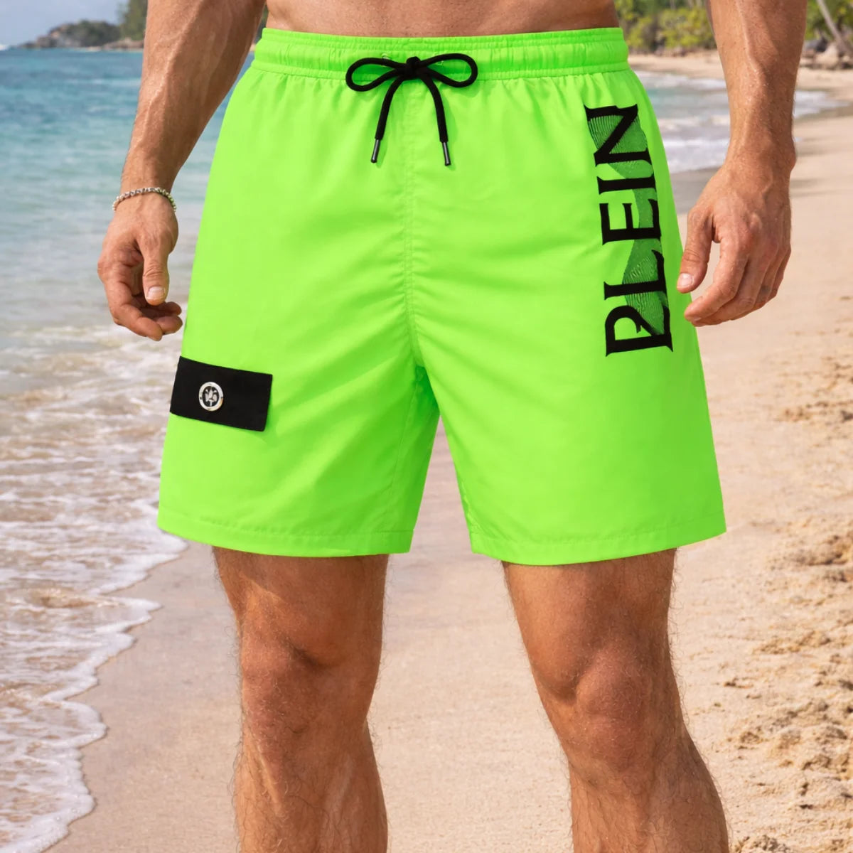 PLEIN SPORT Logo Print Drawstring Swim Shorts Men PL0013 - GRN