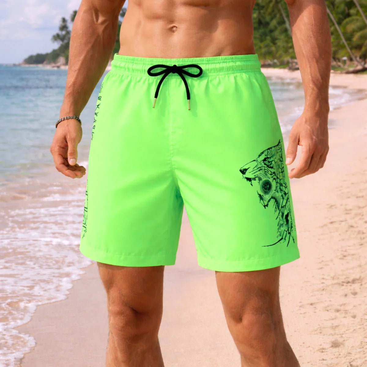 PLEIN SPORT Logo Print Drawstring Swim Shorts Men PL0016 - GRN