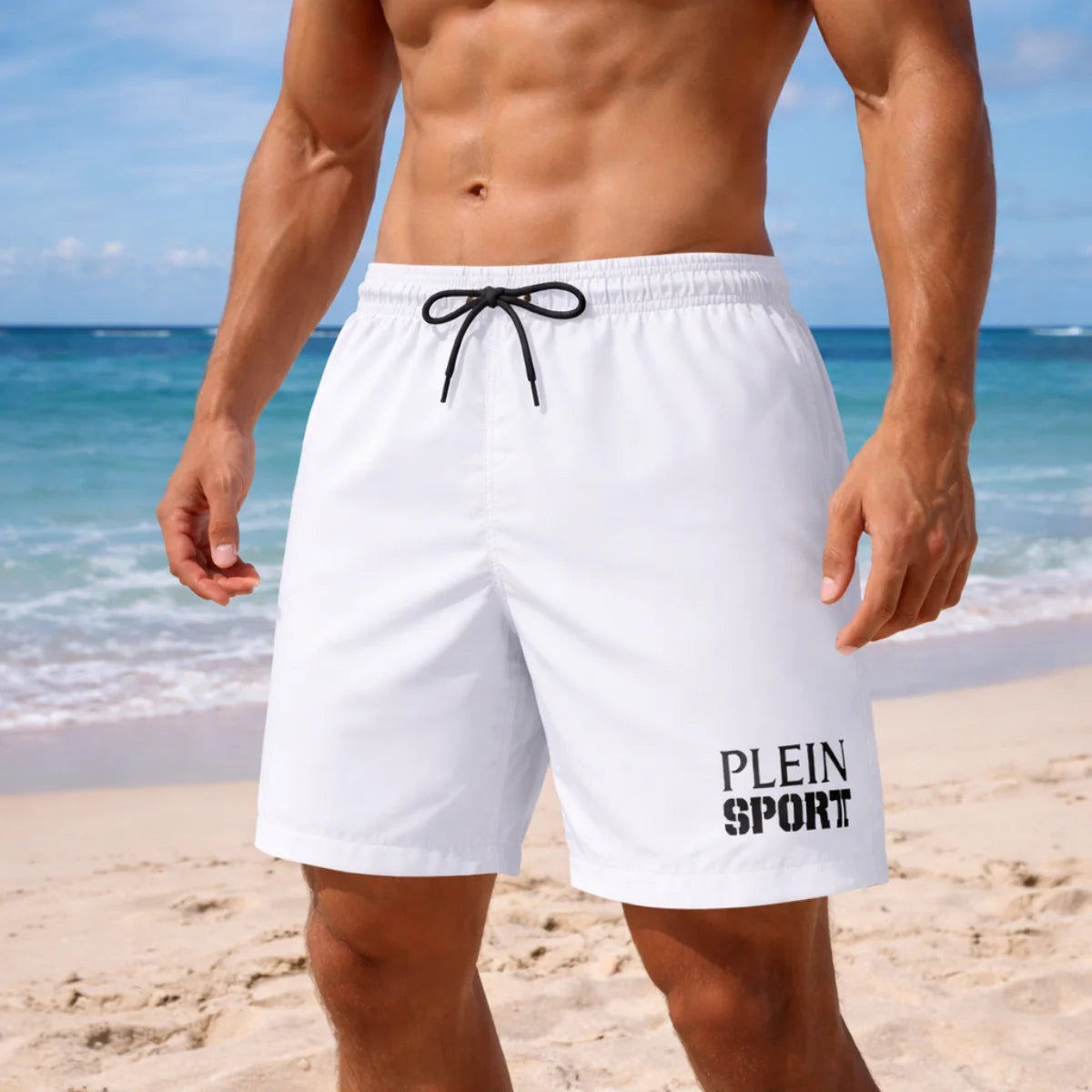 PLEIN SPORT Logo Print Drawstring Swim Shorts Men PL0088 - WHT