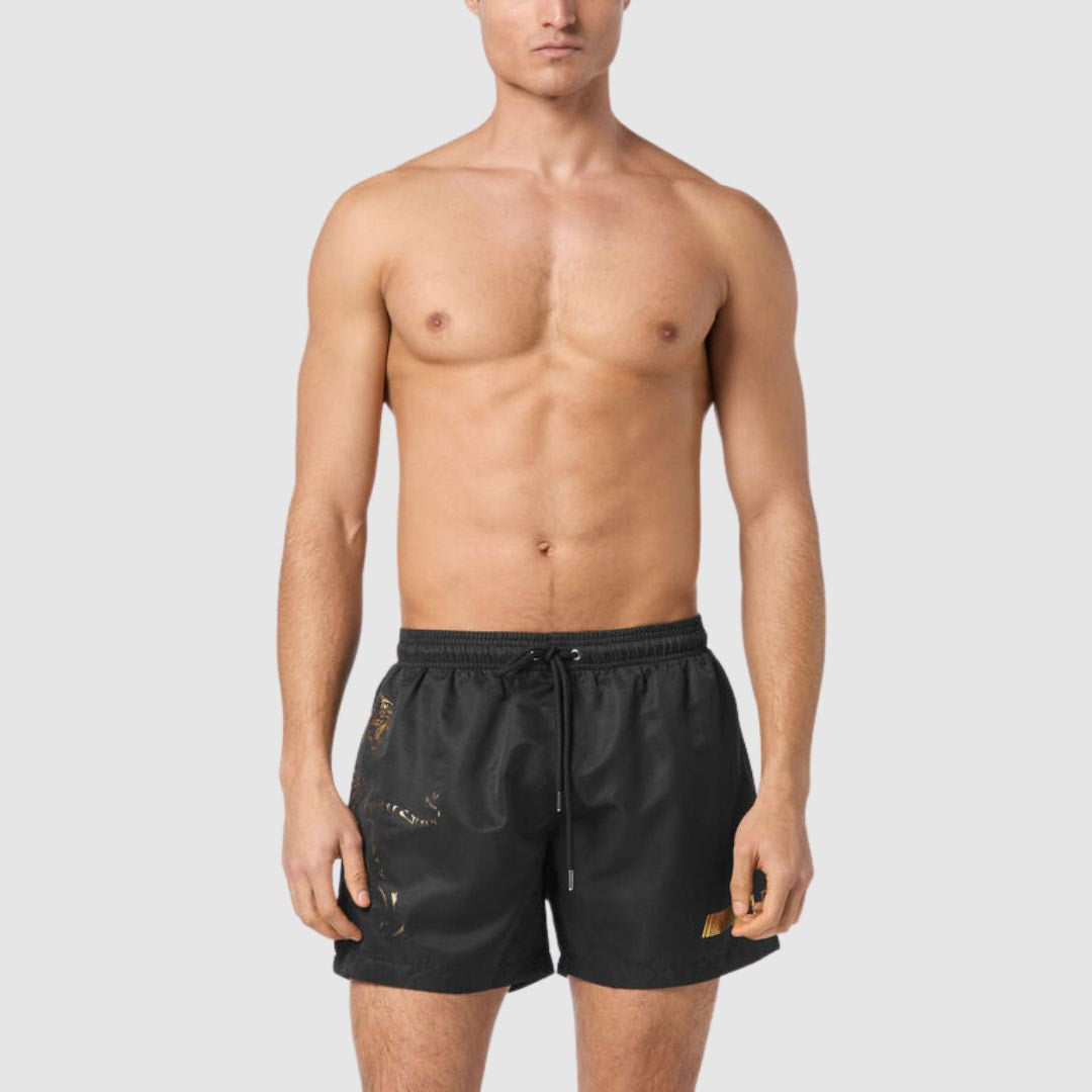 PLEIN SPORT Logo Print Drawstring Swim Shorts Men PS25025-BLK