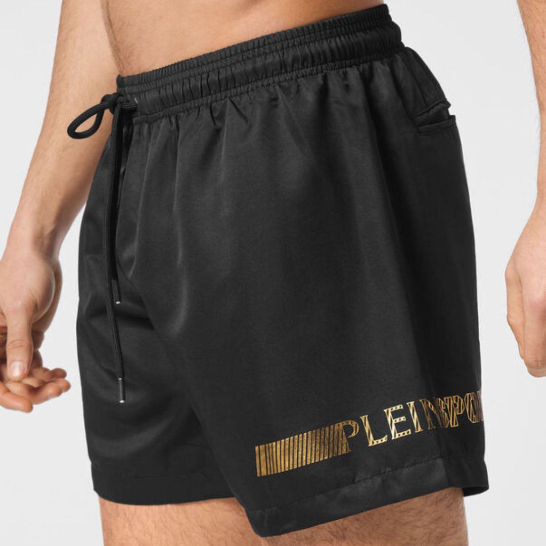 PLEIN SPORT Logo Print Drawstring Swim Shorts Men PS25025-BLK