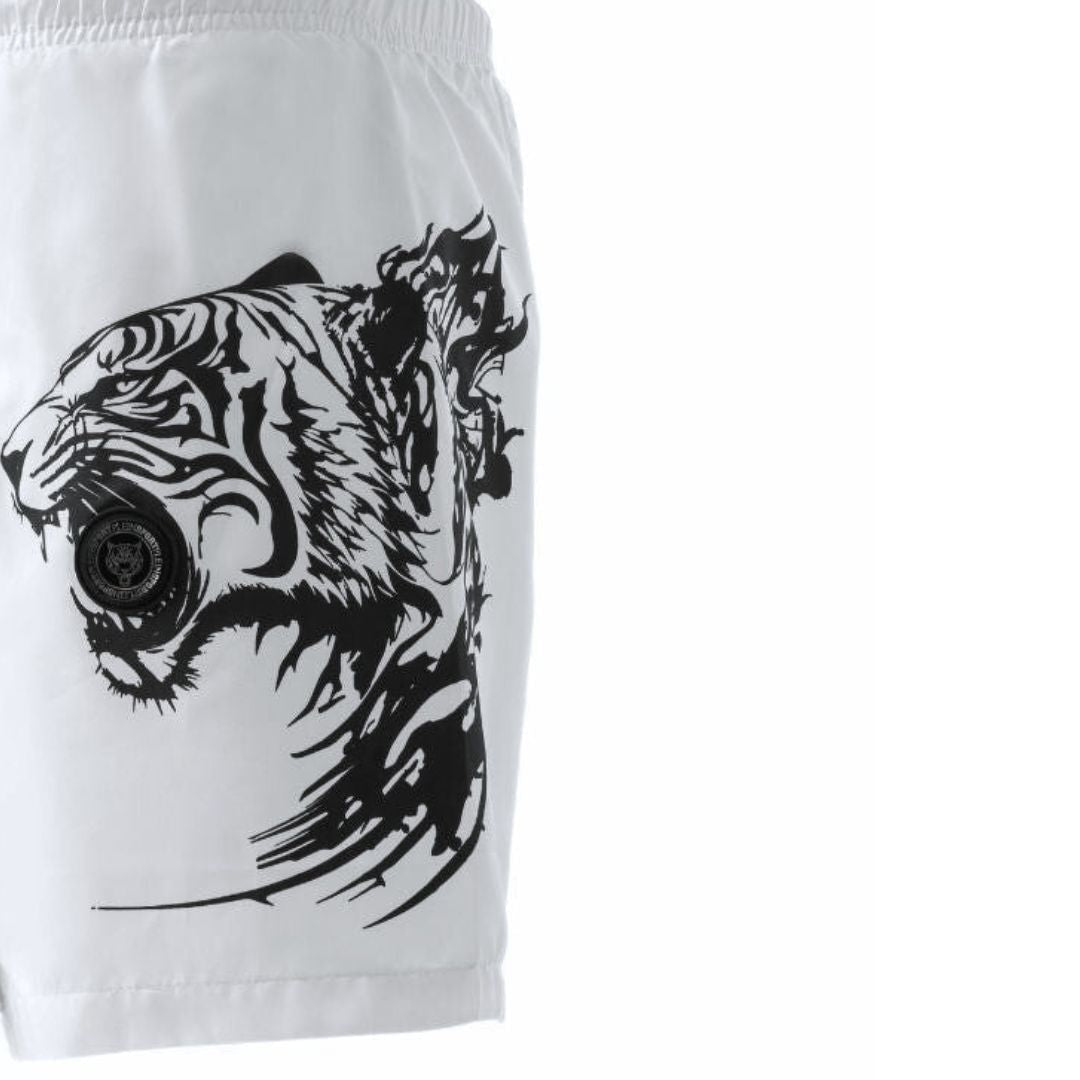PLEIN SPORT Logo Print Drawstring Swim Shorts Men PS25029-WHT