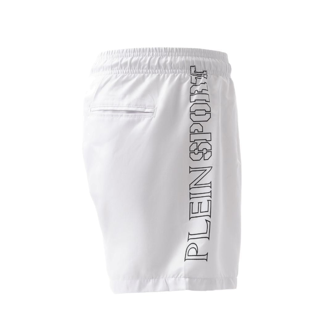 PLEIN SPORT Logo Print Drawstring Swim Shorts Men PS25029-WHT
