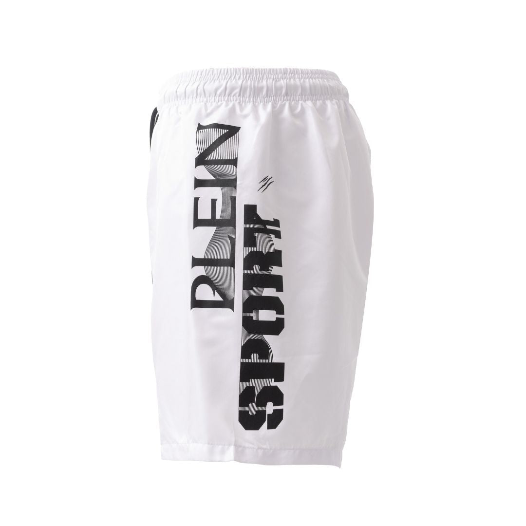 PLEIN SPORT Logo Print Drawstring Swim Shorts Men PS25034-WHT