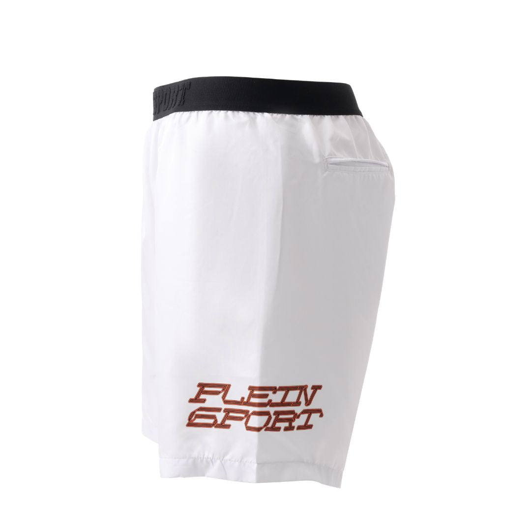 PLEIN SPORT Logo Print Drawstring Swim Shorts Men PS25035-WHT