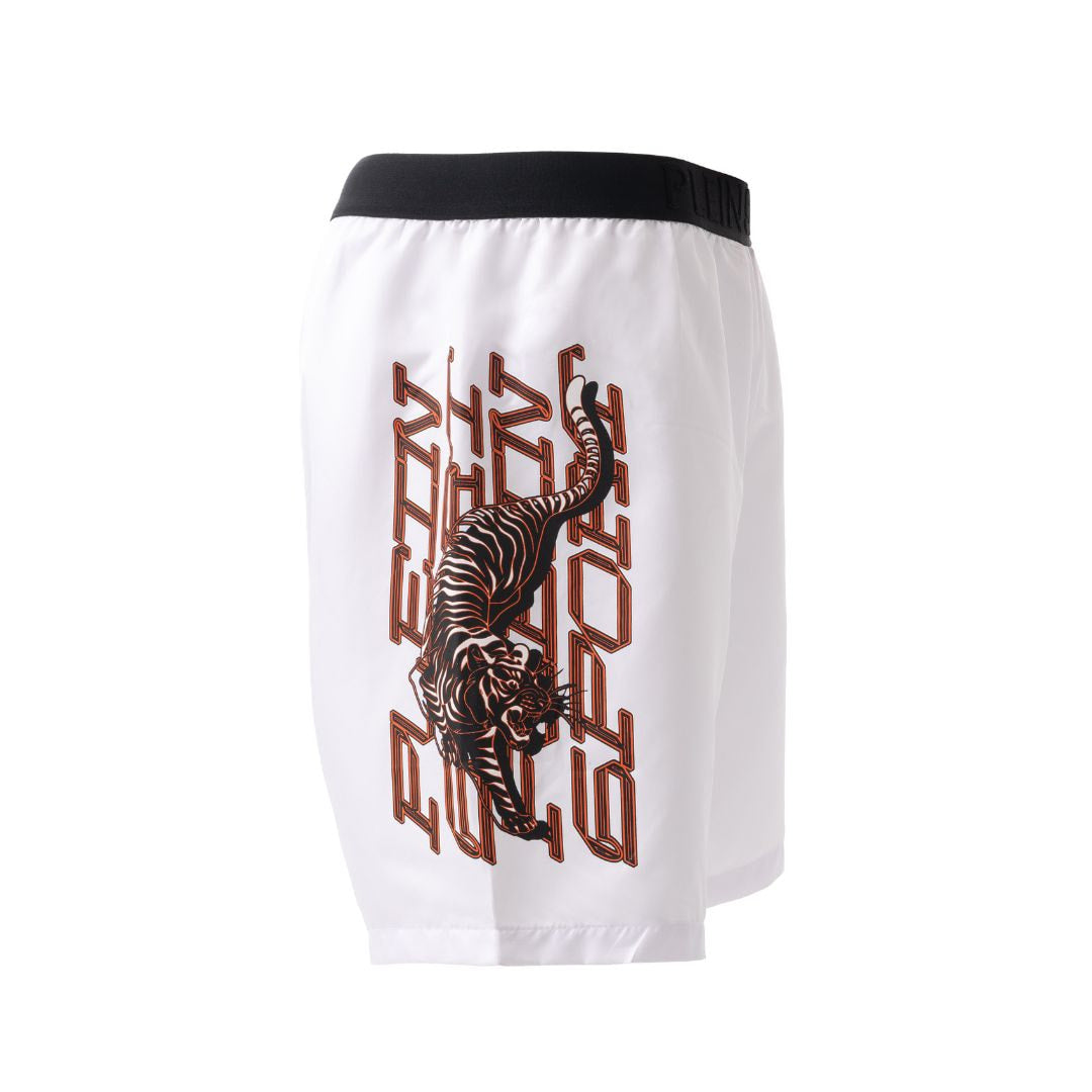 PLEIN SPORT Logo Print Drawstring Swim Shorts Men PS25035-WHT