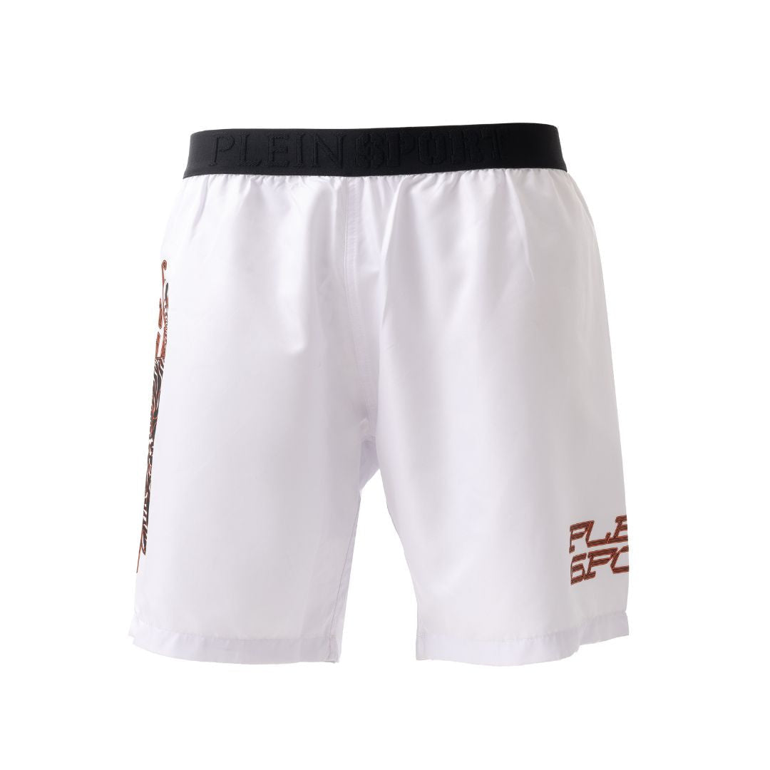PLEIN SPORT Logo Print Drawstring Swim Shorts Men PS25035-WHT - S / WHT